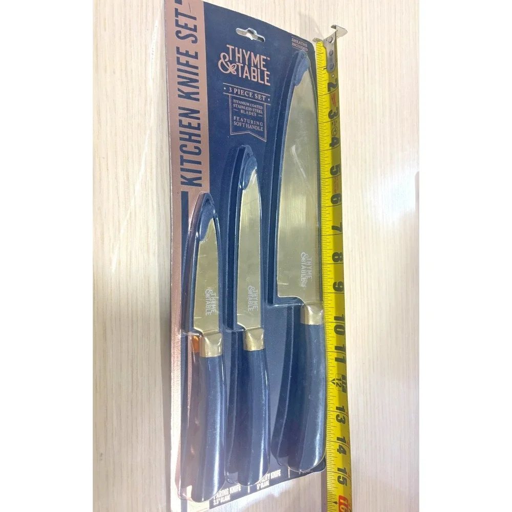 Thyme & Table 3pc Kitchen Knife Set Gold Titanium Chef Utility Paring NEW